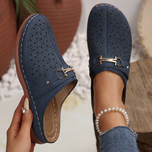Sandalias QLFashion Gladiator de cuña con plataforma, talla grande, novedad de primavera, huecas, con suela gruesa, hebilla de pedal, estilo Baotou, media sandalia para mujer con amortiguación. - Product Image 3