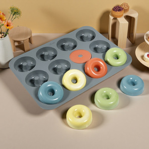 <b>Silicone</b> Donut Cake Mold 12 Cavity Round <b>Baking</b> Mold For DIY Desserts Party Treats Gray Nonstick Oven Safe - Product Image 1