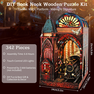 Hamaileon - Rompecabezas de Madera, Estación de Tren Mágica, Inserto para Librería, Manualidades Góticas en Miniatura, Kit de Modelo con Luz LED, Regalo - Product Image 2