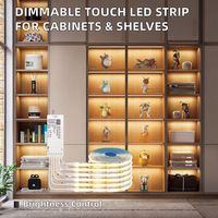 Bande lumineuse LED COB pour vitrine de collection, bibliothèque, armoire, placard, lampe en plastique, à intensité variable, capteur tactile, blanc pur, ROHS, 5 m