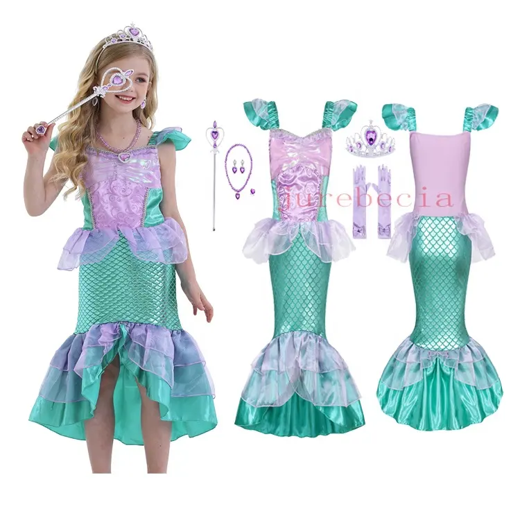 Мягкое детское платье для Хэллоуина, детская одежда, костюм, платья, дизайн, Ариэль, принцесса, необычное платье русалки для девочки
