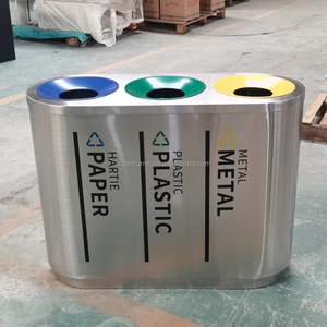 Hot Bán Lớn Thùng Rác Trong Nhà Ngoài Trời Công Cộng Chất Thải Tái Chế Thùng Rác Có Thể Thép Không Gỉ Kim Loại Thùng Rác Bin Với 3 Ngăn - Product Image 5