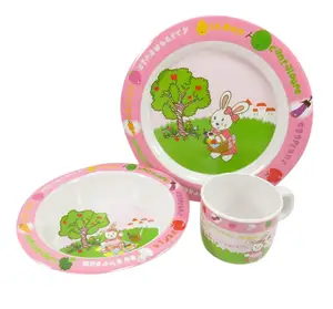 Fabrik 3 stück Kaninchen Kinder Geschirr Sets Melamin Schüssel Sets Kinder Geschirr mit Schüssel Platte und Tasse für Home Camping