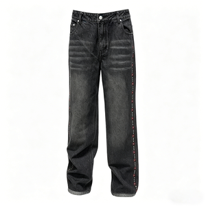 Custom Fashion Trendy Streetwear Straight-leg Pants Women's Bodyfriend Jeans Distressed Designer Rhinestone Denim Jeans - Product Image 2