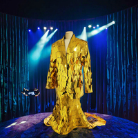 Traje de Discoteca Moderno para Mujer, Dorado, Altamente Reflectante, Resistente a las Arrugas, Duradero, para Actuaciones en Escenario, 100% Poliéster