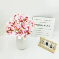 Buket Anggrek Cymbidium Buatan Tangan 6 Tangkai Bunga Sutra Dekorasi Pernikahan Pengantin Anggrek Palsu Dekorasi Rumah Kamar Pesta Bunga