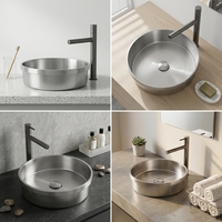 Lavabo de salle de bain semi-encastré minimaliste en acier inoxydable brossé avec placage PVD, personnalisé pour projets d'ingénierie/OEM/ODM