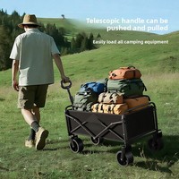 Chariot de camping pliable en acier de marque SYNC avec roues tout-terrain, poignée rétractable - Capacité extra-large pour pique-nique et vente ambulante