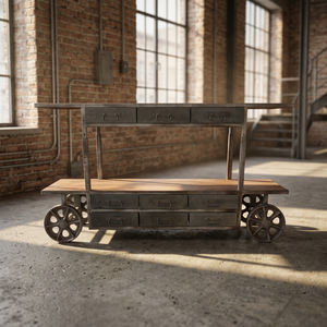 Carrito de Servicio Industrial Vintage Antiguo con Acabado Rústico, Mueble de Cocina para el Hogar con Ruedas de Hierro para Estilo Rústico - Product Image 3