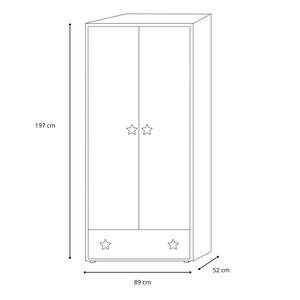 Ahşap Beyaz İki Kapılı Küçük Çocuk Gardırobu Çekmeceli Yıldız Kulplu Depolama Dolabı Rafları ve Askı Rayı - Product Image 3