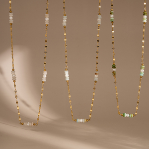 <span class=keywords><strong>Collana</strong></span> a <span class=keywords><strong>Catena</strong></span> in Acciaio Inossidabile 316L Placcato Oro Anti-Appannamento da Donna, con <span class=keywords><strong>Perle</strong></span> di Giada Vintage <span class=keywords><strong>e</strong></span> <span class=keywords><strong>Perle</strong></span> Naturali Miste, Girocollo - Product Image 1