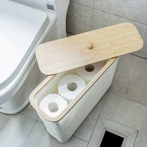 Bathroom Toilet <b>Paper</b> <b>Storage</b> <b>Box</b> Rectangular With Lid Dustproof Wood Feature Tissue Holder - Product Image 1