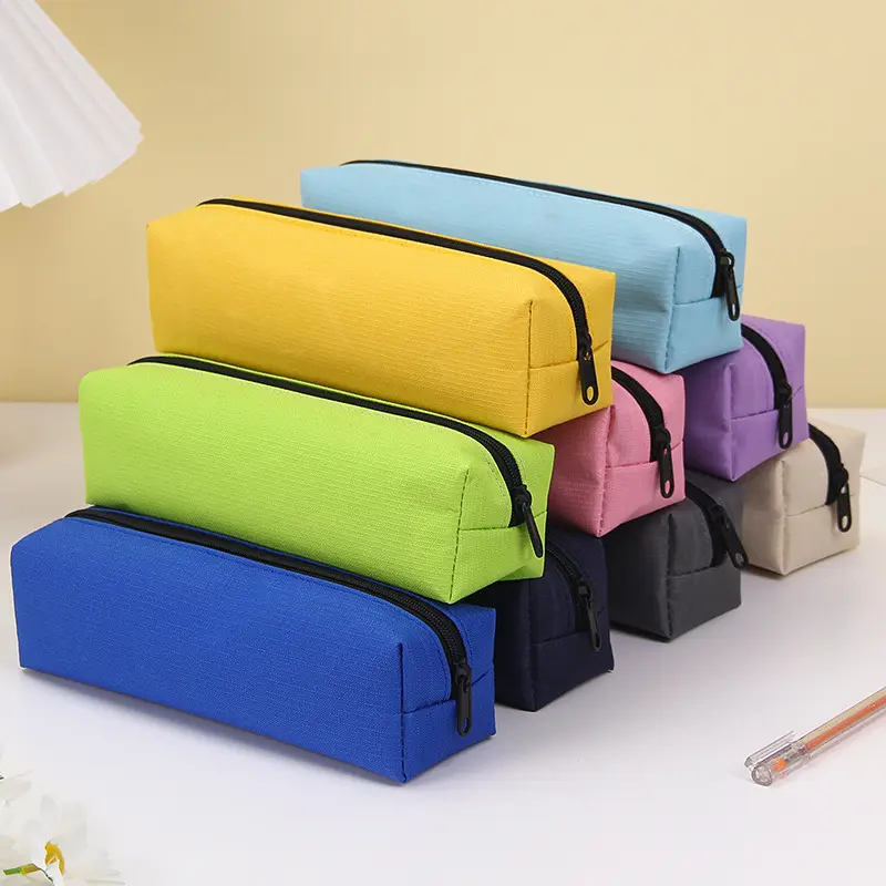 Simple solid color pencil case fabric octagonal stationery box student large capacity canvas pencil case stationery storage bag