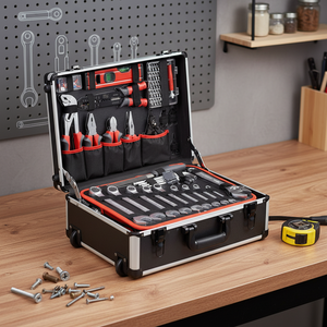 Ensemble d'outils pour la maison et l'industrie 156 en 1, comprenant des pinces, des tournevis, des clés, des outils à main en aluminium, un coffret rigide - Product Image 1