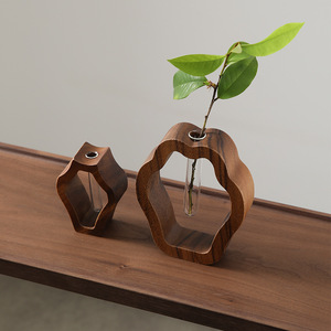 Vase à plantes hydroponiques en bois, décoration minimaliste moderne pour salon, vase à fleurs, décoration intérieure, bois massif pour salon et salle à manger - Product Image 4