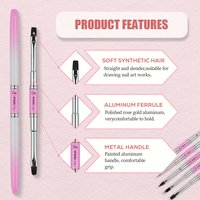 Ensemble de 5 pinceaux professionnels à double embout pour nail art, manche en aluminium rose, avec 10 embouts pour gel UV, acrylique, peinture DIY, salon.