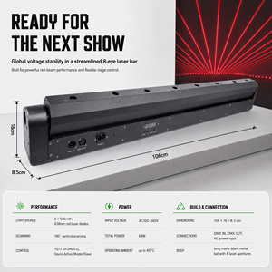 Projecteur laser rouge 150W (8 * 500mW) avec DMX512, vente en gros de projecteur laser mobile à bande longue pour scène, bar, discothèque - Product Image 6