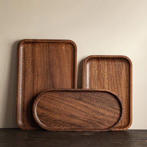 <b>Small</b> walnut wood <b>tray</b>, Japanese retro minimalist style, suitable for home use, for storing tea sets, snacks, and serving tea. - Product Image 5