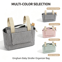 Sac de rangement pour poussette en gingham personnalisé, imperméable, organiseur de couches pour bébé, pour les voyages et l'usage quotidien