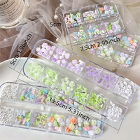 Kit de 6/12 grilles d'accessoires pour ongles en résine, couleurs bonbon, fleurs, papillons, étoiles de mer, strass, mélange de perles et de pierres précieuses pour manucure