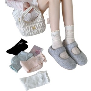 Women's Slouch <b>Socks</b> Milky White Bow Knotted Breathable Mid Calf <b>Socks</b> For Youth Sweet Style - Product Image 4