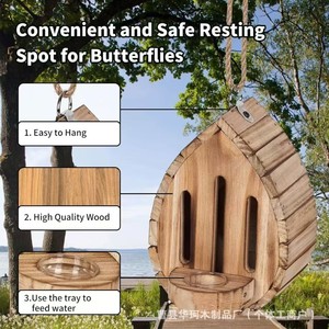 Maison à papillons en bois Caoxian Huake, abri pour insectes suspendu en extérieur, décoration de jardin, habitat en bois massif - Product Image 4