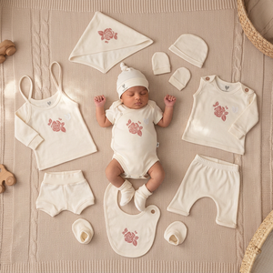Ensemble de vêtements unisexe 4 pièces 100 % coton respirant pour l'été, adorable, comprenant un body, un short, un haut à nouer et un ensemble short et haut Langot, design Hara - Product Image 4