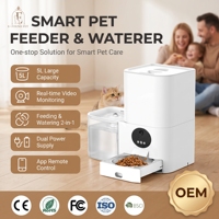 Distributeur d'eau et de nourriture 2-en-1 pour animaux de compagnie, 5L de nourriture, 3L d'eau, bol en acier inoxydable 304, contrôle par application, minuterie, double alimentation, pour chat, CE RoHS, logo personnalisé