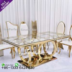 Event Dining Decoration Luxury Gold Legs Glass Table Covers Stainless Steel Banquet Rectangular Tables for Party Wedding Decor - Product Image 2