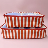 Lot de 3 cubes de rangement en nylon rayé avec logo personnalisé, fenêtre transparente et poignée pour bagages de voyage
