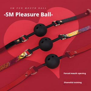 Jouets sexuels pour adultes en cuir noir, menottes BDSM, boule buccale pour gorge profonde avec chaîne pour équipement de bondage, collier en cuir érotique - Product Image 1