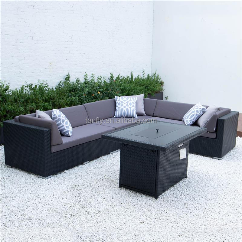 Patio Garden Outdoor Furniture Sets With Fire Pit Table Modern Rattan Sofa Waterproof Sectional Sofa Set