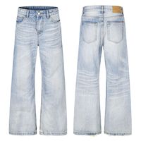 Pantalon en jean large délavé style rétro américain, coupe courbée de haute qualité, couleur claire