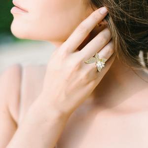 調節可能なキュービックジルコン回転可能な葉を和らげる不安ストレススピナーリング女性のための心を落ち着かせる心配な瞑想リング - Product Image 6