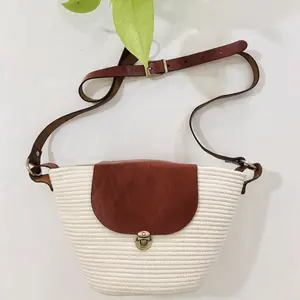 New Design Single Shoulder Handmade Messenger Bag Mobile Phone Bag Cotton Rope Woven Bag