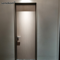 Puerta Corredera de Madera MDF para Dormitorio, Diseño Europeo, Puerta Interior de Madera con Marco Negro, Kit de Puerta Oculta