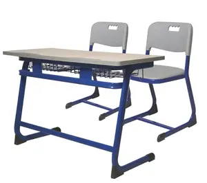 2 person double seat Classroom furniture height adjustable primary school student desk and chair