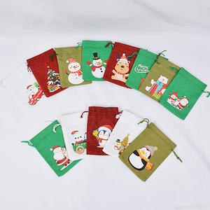 Pochettes à cordon en jute naturel recyclables 10*14cm Emballage de bijoux et sacs-cadeaux de bonbons de Noël - Product Image 3