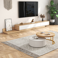 Juego de Mesa de Centro y Mueble para TV Estilo Nórdico, Moderno, Minimalista y Lujoso para Espacios Pequeños, Base Extensible de Madera Natural, Compatible con Televisores