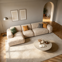 Ensemble de canapé modulaire en forme de L avec chaise longue, rembourrage en tissu et éponge, table basse en pierre - Meubles de salon modernes