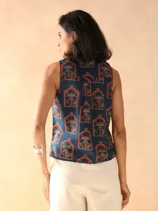 Camisa étnica con cuello de muesca de gracia Camisa sin mangas con cuello de muesca estampado Handblock de moda con tapeta frontal Hecho en algodón 100% - Product Image 4