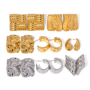 Geometric Stud <b>Earrings</b> Zinc Alloy Gold Plated Stainless Steel Ear Post Party Fashion Jewelry - Product Image 5