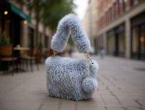 Borsa a secchiello Jd Fur Ball con tracolla singola, casual da donna per uso quotidiano, 1-1,9 l, chiusura a patta, decorazione con pon pon - Product Image 2