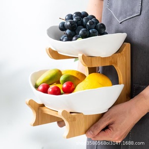 Plateau de rangement à fruits en bois multi-niveaux, forme ovale, type sur pied, pour la maison et le salon, version à deux niveaux, version à trois niveaux - Product Image 1