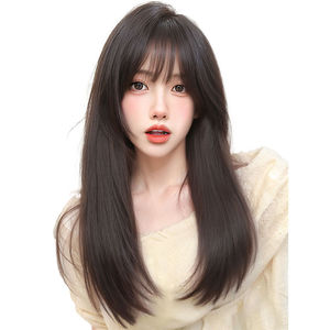 วิกผมลูกไม้แบบเต็มศีรษะสำหรับผู้หญิง ผมยาวตรง ถักด้วยมือ ชิ้นส่วนเสริมผม ปิดผมขาว เพิ่มวอลลุ่ม - Product Image 5