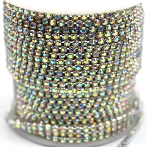 Manufactory Wholesale Kleding Decoratie Glas Kristallen Strass Ketting Trim Metalen Las Strass Cup Klauw Ketting