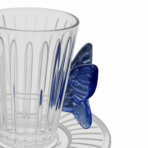 Moroccan Glass Tea <b>Cup</b> and Saucer <b>Set</b> Butterfly Handle Ribbed Round Drinkware for Afternoon Tea and Coffee Espresso Gift Use - Product Image 2