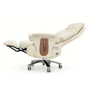 Electric Executive <b>Chair</b> Pear Blossom White Genuine Leather Reclining Swivel Office <b>Chair</b> <b>Study</b> Room Commercial Space - Product Image 1