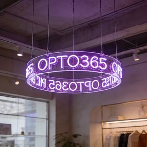 Hiçbir adedi 12V yuvarlak Neon kolye avize akrilik duvar Bar tavanda asılı  için kulüp dekoru daire Neon burcu - Product Image 2