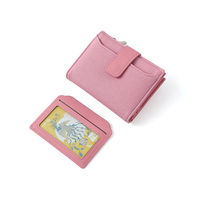 Dompet wanita, gesper warna polos, pemegang kartu Rfid, dengan saku koin ritsleting